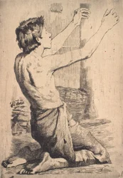 Niño arrodillado, suplicante
