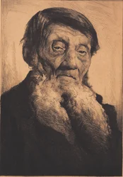 Viejo con barba blanca dividida