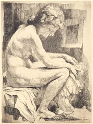 Joven mujer desnuda, sentada