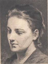 Joven con el cabello recogido, medio perfil