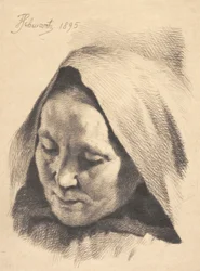 Anciana con capucha sobre la cabeza