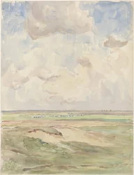 Paisaje con rebaños en un campo de hierba