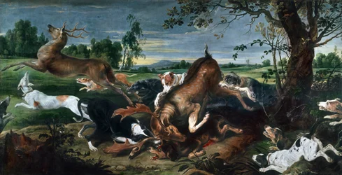 Ciervo de caza, de Frans Snyders (1579-1657), óleo sobre lienzo, 220x420 cm.