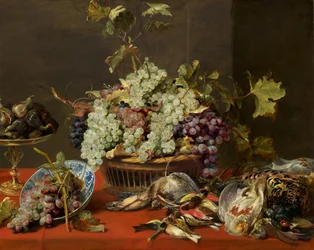 Naturaleza muerta con uvas y caza