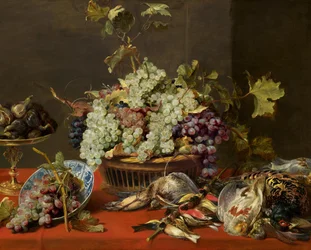 Naturaleza muerta con uvas y caza
