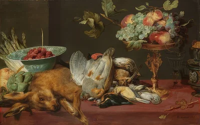 Naturaleza muerta con caza menor y frutas
