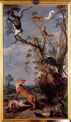 El gato y el zorro. Ilustración de la fábula de Jean de la Fontaine