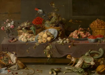 Flores y frutas (óleo sobre lienzo)