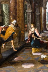 Salomón recibe en su palacio a la reina de Saba