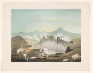 Volcán Guntur en Java Occidental Gunong Guntur (título sobre el objeto) Atlas para trabajar Java (título de serie en objeto) Atlas de láminas con once vistas pintorescas, pertenecientes a la obra Java, su forma, su vegetación y construcción interior (serie