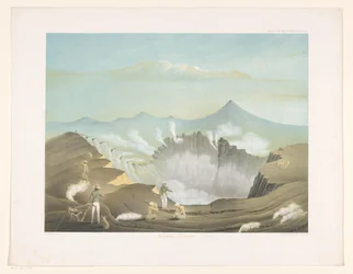 Volcán Guntur en Java Occidental Gunong Guntur (título sobre el objeto) Atlas para trabajar Java (título de serie en objeto) Atlas de láminas con once vistas pintorescas, pertenecientes a la obra Java, su forma, su vegetación y construcción interior (serie