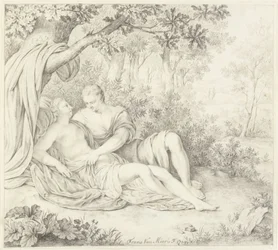 amor, pareja, debajo, árbol