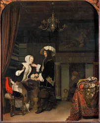 Caballero en una pañería (pintura sobre madera de roble)