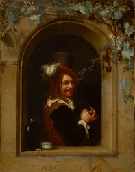 Hombre con una pipa en una ventana