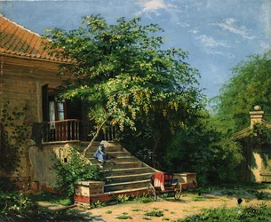 Escalera de jardín junto al estanque de Blege (óleo sobre lienzo)