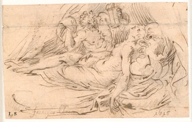 Mujer dormida espiada por un sátiro con linterna en mano