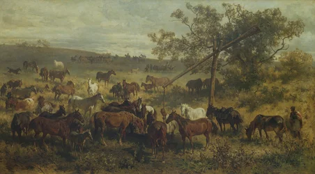 Caballos en un abrevadero