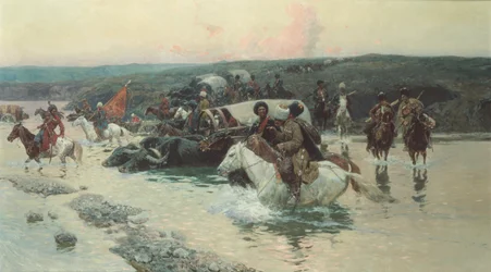 Cherkess Convoy Crossing a River (óleo sobre lienzo)
