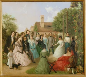 Pfaenderspiele der Familienmitglieder Alt im Garten - Un juego de pérdidas en el jardín de la familia Alt ... (pintura sobre lienzo)