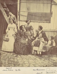 [Retrato grupal de cuatro mujeres y tres niños], 1850s-60s