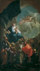 La Virgen y el Niño entronizados, adorados por los santos