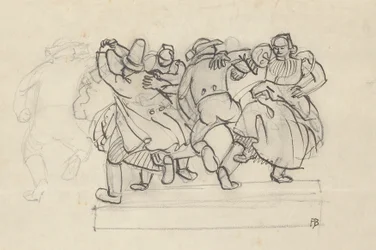 Estudio para un alivio con campesinos bailando.
