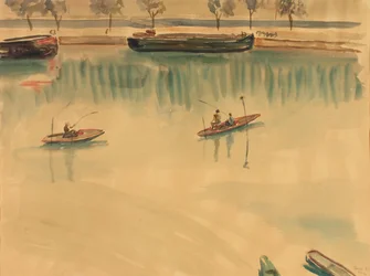 Barcos en el Sena, cerca de París