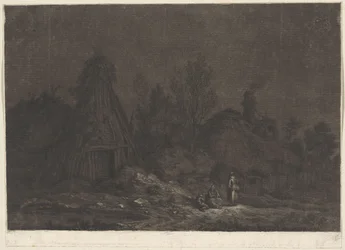 Escena a la luz de la luna con figuras delante de una cabaña
XII Vues de la Normandie (título de la serie)