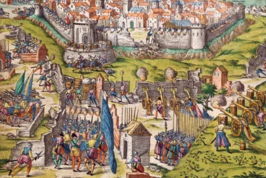 El ejército de Condé sitiando Chartres, marzo de 1568, grabado de Franz Hogenberg (1535-1590), Francia