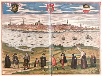 Vista general de Rostock, Alemania (grabado)