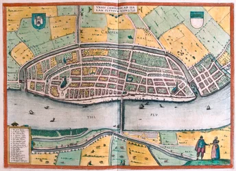 Kampen y el río IJssel o Yssel, Países Bajos (Grabado)