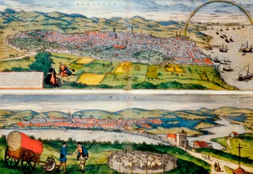 Mapa de Barcelona y Écija de Civitates Orbis Terrarum por Georg Braun
