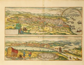 Mapa de Barcelona y Écija de Civitates Orbis Terrarum por Georg Braun