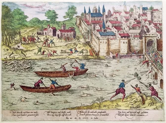 Masacre de Tours, en julio de 1562 (grabado en color)