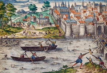 Masacres de Tours, julio de 1562 durante las guerras de religión contra los hugonotes, grabado de Franz Hogenberg (1535-1590), Francia