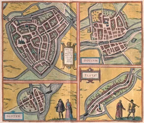 Sneek, Dokkum, Sloten, Ijlst, Países Bajos (grabado)