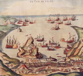 El corsario otomano Khayr al-Din Barbarroja contra el ejército de Carlos V, por Franz Hogenberg