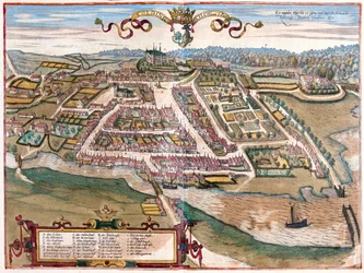 El puerto de Kolding en la península de Jutlandia, Dinamarca (grabado)