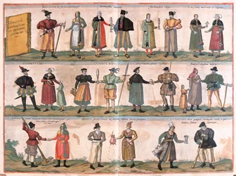 Varios trajes de Dithmarschen y alrededores, Alemania (grabado)