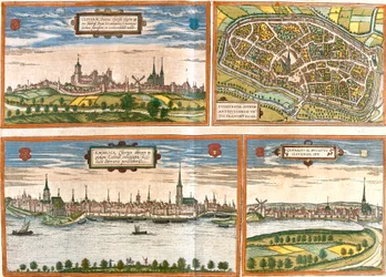 Vistas y planos de Cleves (Cliviam), Duisburg (Duisburgum), Emmerich am Rhein (Embrica) en Alemania y Genappe en Bélgica