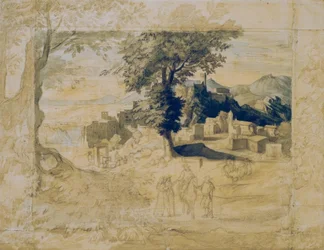 Paisaje italiano con figuras de personal