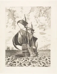 Velero armado de cuatro mástiles navegando hacia un puerto, de Los barcos de vela