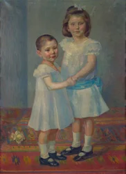 retrato, de, dos niños