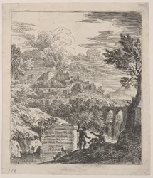 Dos pastores descansando junto a un pedestal, un acueducto a la derecha en el fondo, c. 1700-25