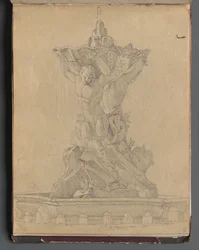 Álbum con vistas de Roma y alrededores, estudios de paisajes, página 21a: Fuente romana