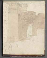 Álbum con vistas de Roma y alrededores, estudios de paisajes, página 50a: Vista arquitectónica romana