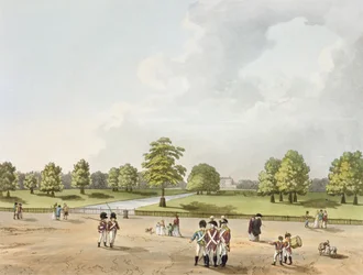 Vista en el Parque de St. James de la Casa de Buckingham, grabado por H.Schutz (1760-1822) 1813
