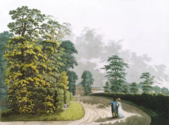 Vista Lateral del Palacio en los Jardines de Kensington, grabado por Heinrich Joseph Schutz (1760-1822), pub. 1798 por Ackermann