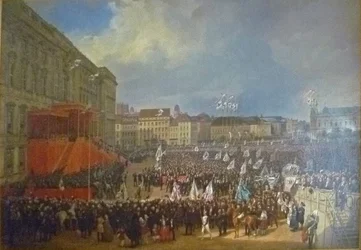 Homenaje a Federico Guillermo IV ante el Palacio Municipal de Berlín