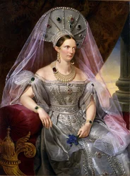 Retrato de la Emperatriz Alexandra Fyodorovna Charlotte de Prusia, en kokoshnik, ca. 1836